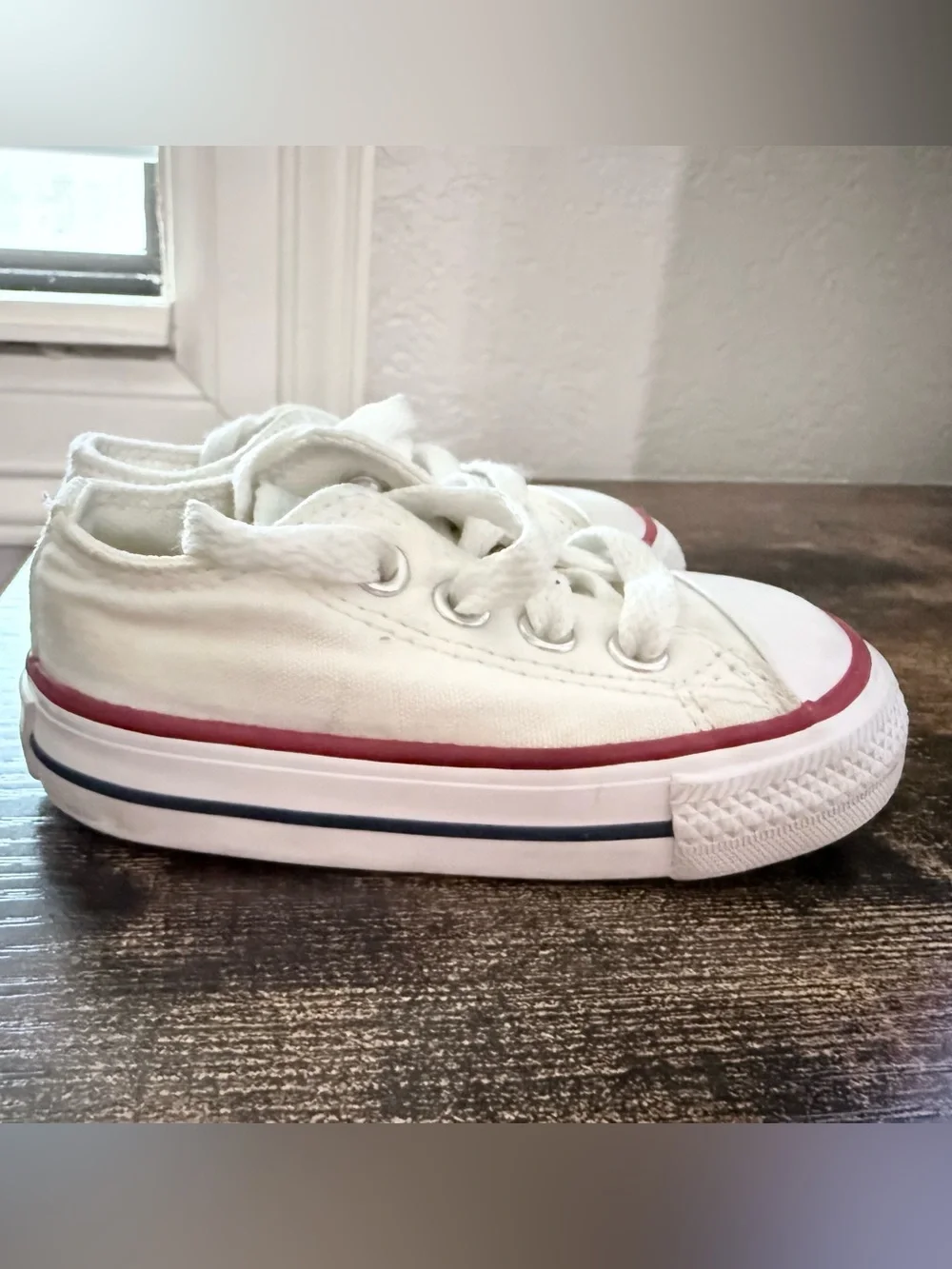 Converse Kids White Low-Top Sneakers with Red Stripe